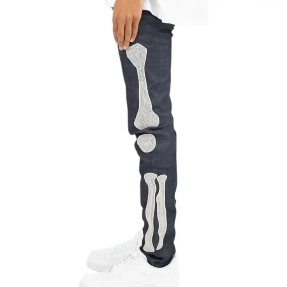MNML Skeleton Bone Patch Jeans Men’s Size 38 – Dark Wash Denim